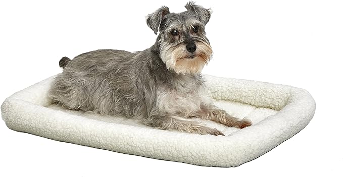 MidWest Homes for Pets Bolster Dog Bed 30L-Inch White Fleece Bed w/ Comfortable Bolster |Ideal for Medium Dog Breeds & Fits a 30-Inch Dog Crate|Easy Maintenance Machine Wash & Dry,30.0" x 21.0" x 2.5"
