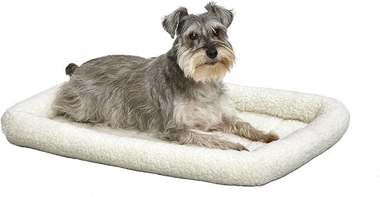 MidWest Homes for Pets Bolster Dog Bed 30L-Inch White Fleece Bed w/ Comfortable Bolster |Ideal for Medium Dog Breeds & Fits a 30-Inch Dog Crate|Easy Maintenance Machine Wash & Dry,30.0" x 21.0" x 2.5"
