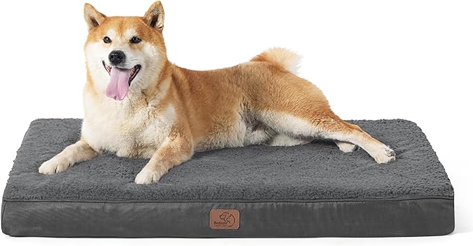 Bedsure Large Dog Bed for Large Dogs - Big Orthopedic Dog Beds with Removable Washable Cover, Egg Crate Foam Pet Bed Mat, Suitable for Dogs Up to 65lbs, Dark Grey