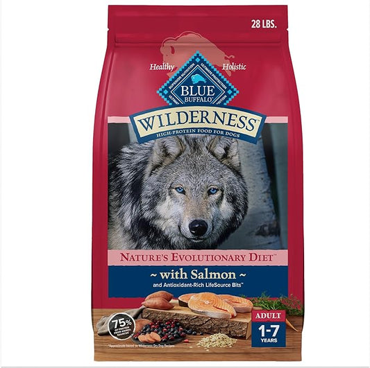 Blue Buffalo Wilderness Natural High-Protein Dry Food for Adult Dogs, Salmon Recipe, 28-lb. Bag