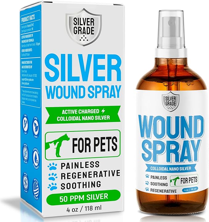 Wound Spray for Pets ● Colloidal Silver Wound and Skin Care for Dogs & Cats ● Helps with Rashes, Hot Spots, Itch, Scratching, Skin Irritation, Bites & Burns ● Safe if Licked (4 oz)