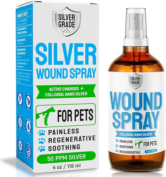 Wound Spray for Pets ● Colloidal Silver Wound and Skin Care for Dogs & Cats ● Helps with Rashes, Hot Spots, Itch, Scratching, Skin Irritation, Bites & Burns ● Safe if Licked (4 oz)