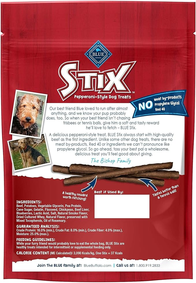 Blue Buffalo Stix Natural Soft-Moist Dog Treats, Beef Recipe 5-oz bag (Pack of 6)