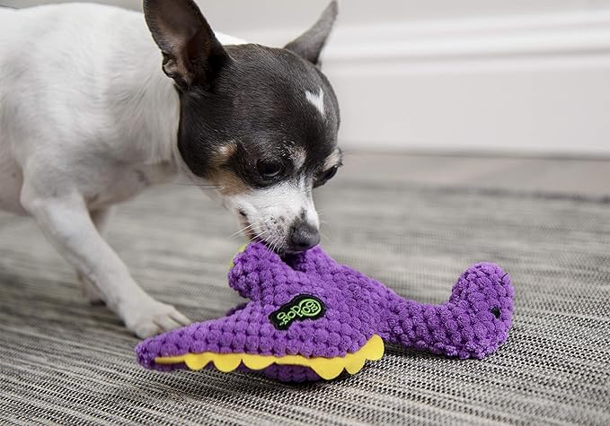 goDog Checkers Just for Me Dinos Bruto Squeaky Plush Dog Toy, Chew Guard Technology - Purple, Mini