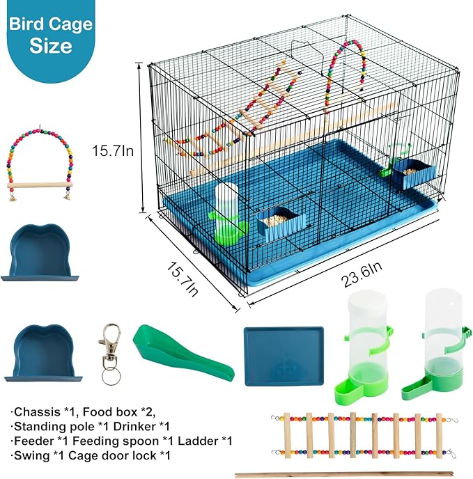 Bird Cage with Stand, Playtop, Perches, Removable Tray, and Doors for Small Parrots Parakeets Cockatiels Budgies Conures Quaker Parrot