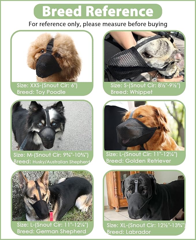 Mayerzon Dog Muzzle, Soft Mesh Muzzle for Small Medium Large Dogs, Adjustable Puppy Muzzles for Scavenging Biting Licking and Chewing, Allows Panting and Drinking