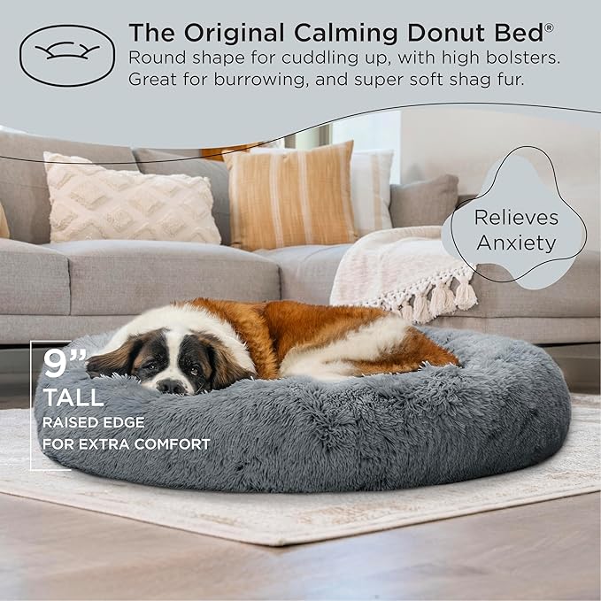 Best Friends by Sheri The Original Calming Donut Cat and Dog Bed in Shag Fur Gray, Extra Large 45"