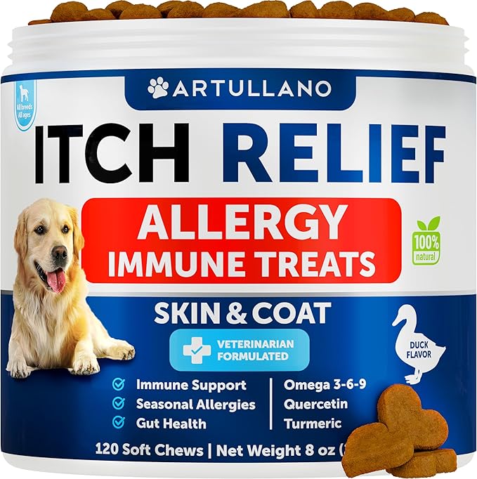 Dog Allergy Relief Chews - Itch Relief for Dogs - Fish Oil - Omega 3 - Itchy Skin Relief - Seasonal Allergies - Anti Itch Support & Hot Spots - Immune Health Supplement for Dogs