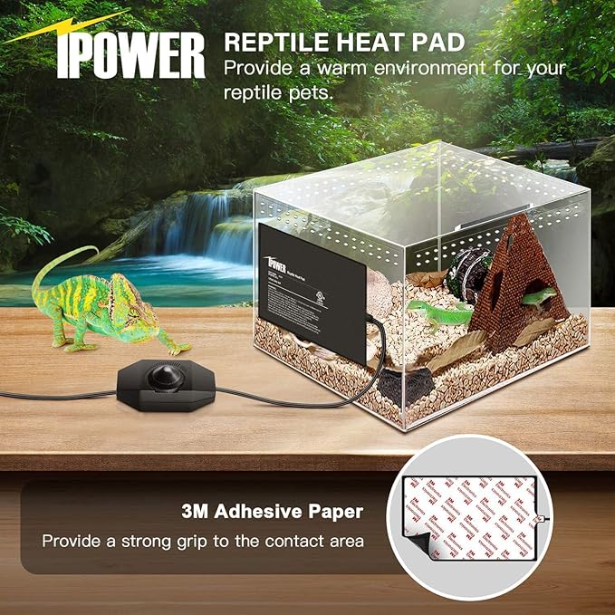 iPower 8X12 Inch 16 Watts Reptile Heating Mat with Adjustable Temperature Controller Under Tank Warmer Terrarium Heat Pad for Reptiles and Amphibians, for 30-40 Gallon Tank, 2 Pack