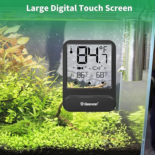 Geevon Aquarium Thermometer with High & Low Temperature Warning Function,Large LCD Touch Screen, Digital Fish Tank Thermometer Temperature Gauge Stick-on Water Tank Reptile Terrarium