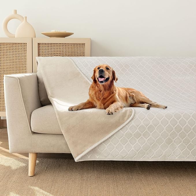 fuguitex Waterproof Dog Blanket Bed Cover Dog Crystal Velvet Moroccan Fuzzy Cozy Plush Pet Blanket Throw Blanket for Couch Sofa(68 * 82 inch, Cream+Beige)