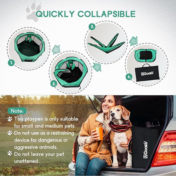 Portable Pop Up Large Pet Puppy Dog Playpen Indoor, Collapsible Cat Kitten Crate Cage Kennel Enclosed, Foldable Cat Play Pen Tent with Bottom Roof Cover for Car Travel Camping - Green