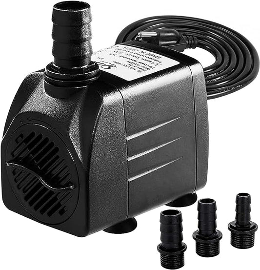 Simple Deluxe 8.2ft High Lift 400 GPH 30W Water Table Pump (1514L/H) with 3 Nozzles, Perfect for Fish Tank, Hydroponics, Fountains, Ponds, Aquariums, Black