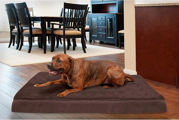 Furhaven Cooling Gel Dog Bed for Large Dogs w/ Removable Washable Cover, For Dogs Up to 95 lbs - Terry & Suede Mattress - Espresso, Jumbo/XXL