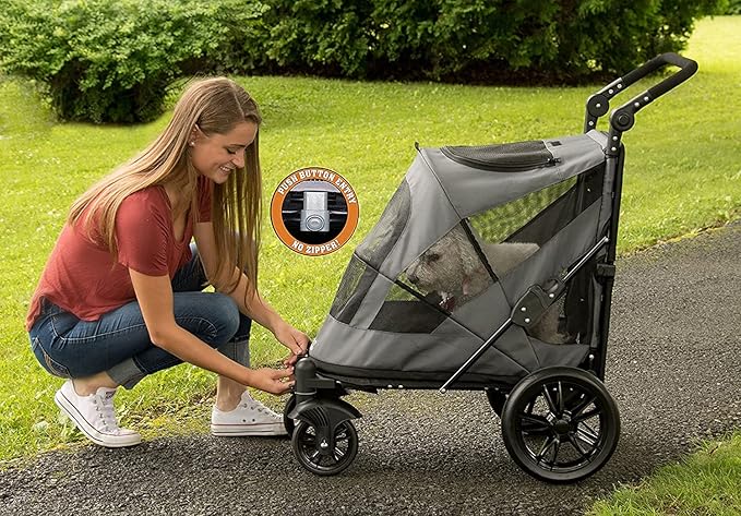 Pet Gear NO-Zip Pet Stroller with Dual Entry, Push Button Zipperless Entry for Single or Multiple Dogs/Cats, Pet Can Easily Walk in/Out, No Need to Lift Pet, Gel-Filled Tires, 1 Model, 4 Colors