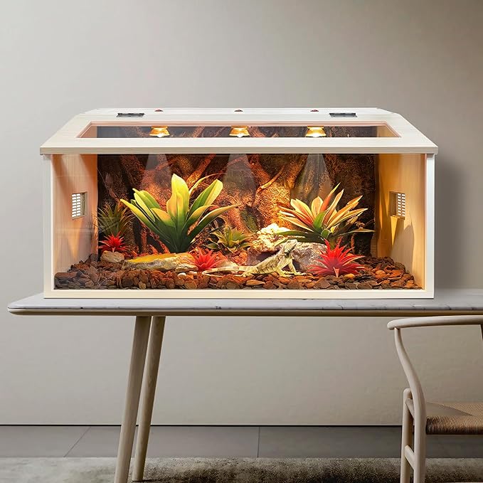 Reptile Terrarium, Lizard Tank Up to 68 Gallons, Bearded Dragon Tank with Roof Door, Snake Tank with Built-in Lamp Fixture and Switch (35 Gallon, 40" Long, Openable Wood Roof)