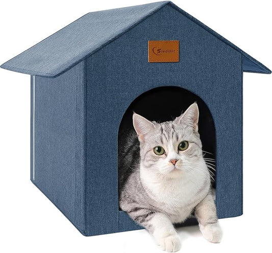 Outdoor Cat House, Outdoor Cat Shelter Feral Cat, Outside Waterproof Cat House for Outdoor/Indoor Cats, Insulated Cat House for Winter with Cozy Cushion, Easy to Assemble, Navy Blue