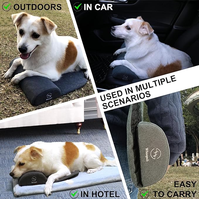 Dog＆Cat Bolster Pillow/Headrest for Medium Dogs＆Cats, Benefit for Cervical Vertebra/Neck, Easy to Carry When Traveling, with High Resilience Foam, Machine Washable Cover (Dark Gray,Medium)