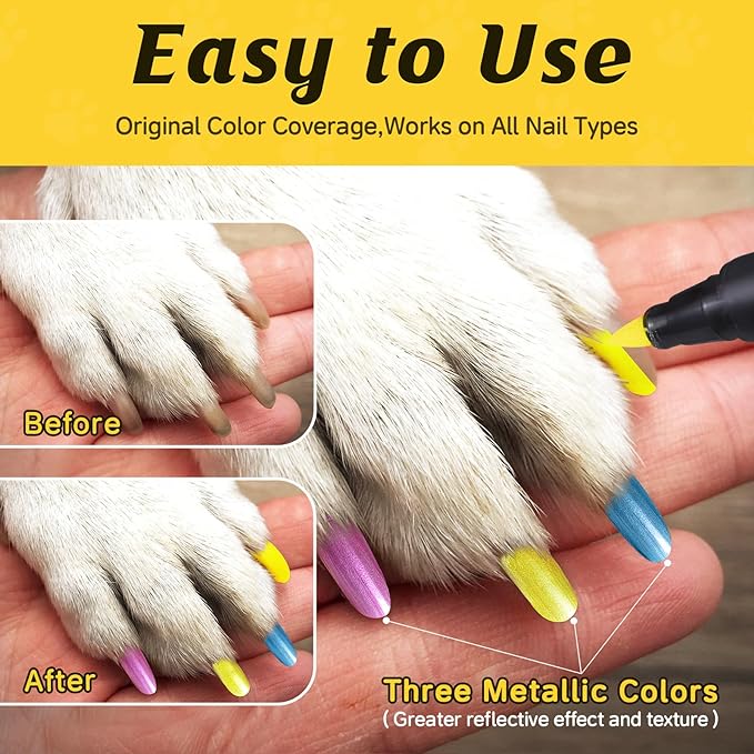 Dog Nail Polish Pens Quick Dry,12 Colors Safe Dog Nail Polish Set to DIY Pretty Nails, Ideal Gifts for Dogs Cats Light Dark Nails, Odorless, Non-Toxic, Water-Based Pet Nail Accessories Set