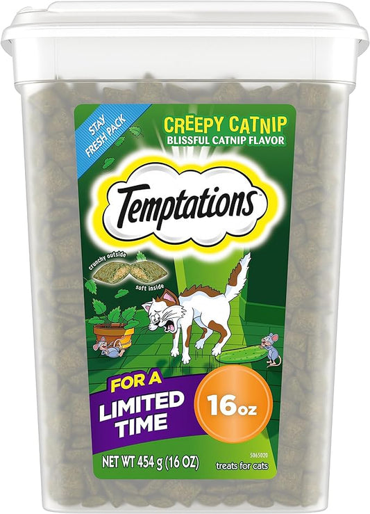 Temptations Classic Crunchy and Soft Cat Treats Creepy Catnip Blissful Catnip Flavor, 16 oz. Tub