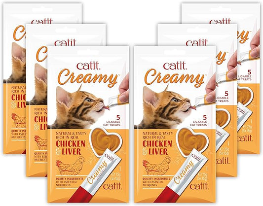 Catit Creamy Lickable Cat Treat, Healthy Cat Treat, Chicken & Liver, 5 Count (Pack of 30)