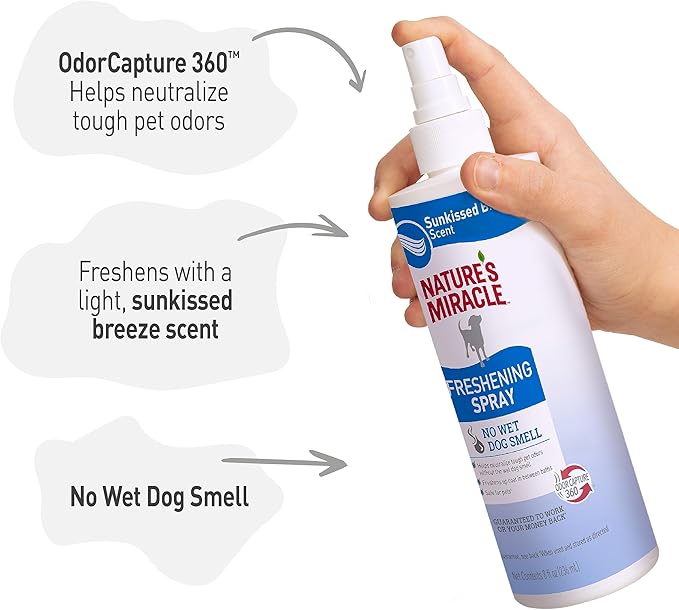 Nature's Miracle Freshening Spray For Dogs Freshens Dog’s Coat Between Baths And Neutralizes Tough Odors With Sunkissed Breeze Scent, 8 Ounces