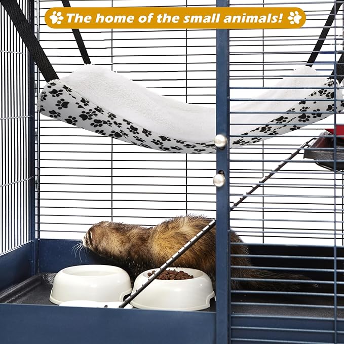 2 Pieces Reversible Cat Hanging Hammock Soft Breathable Pet Cage Hammock with Adjustable Straps and Metal Hooks Double-Sided Hanging Bed for Cats Small Dogs Rabbits (Zebra and Cat Paw Print, L)