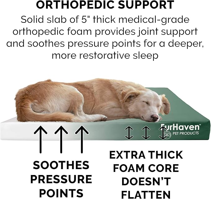 Furhaven Water-Resistant Orthopedic Dog Bed for Large Dogs w/ Removable Washable Cover, For Dogs Up to 125 lbs - Indoor/Outdoor Logo Print Oxford Polycanvas Mattress - Forest, Jumbo Plus/XXL