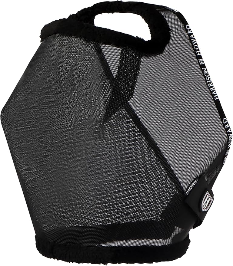 Harrison Howard All Round Mesh Horse Fly Mask UV Protective with Fleece Padded Edging Black L
