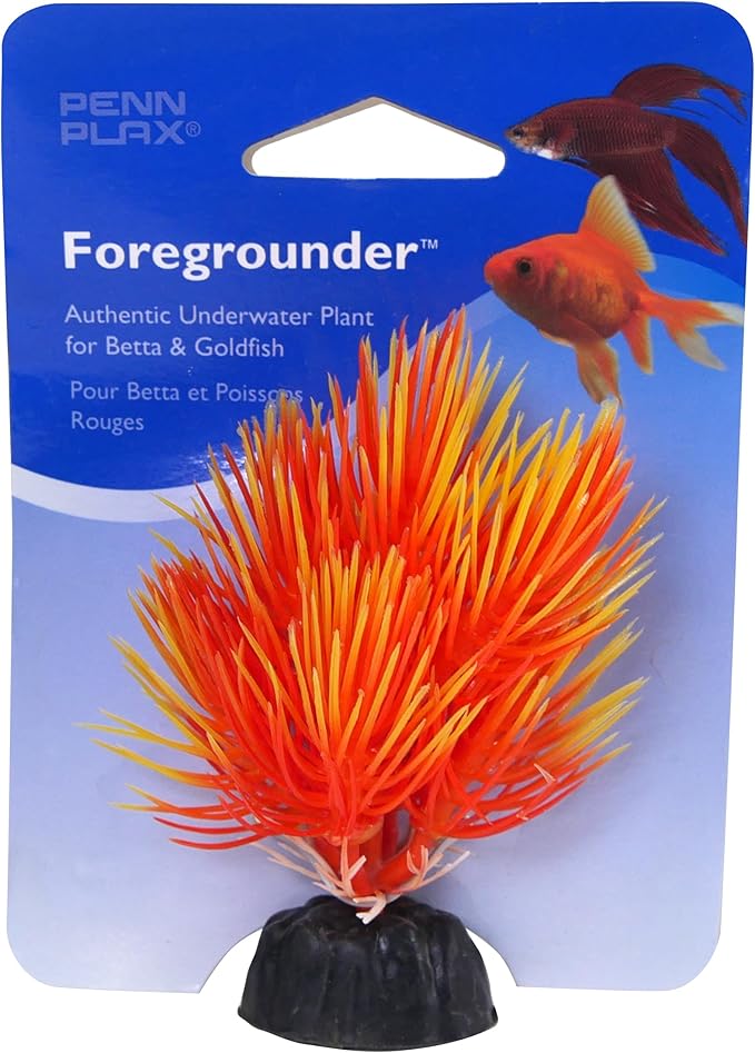 Penn-Plax Foregrounder Orange Fan Brush Aquarium Decor - Underwater Artificial Plant for Betta and Goldfish (PPBT17)