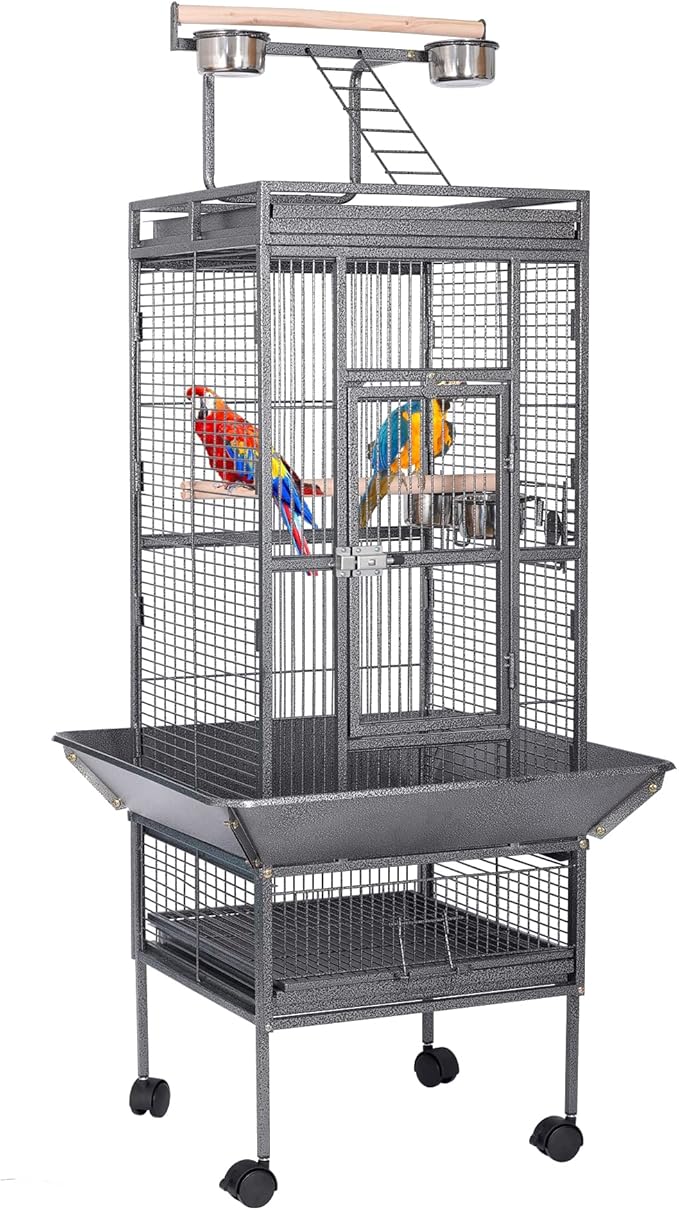 HSM 63 Inch Wrought Iron Large Bird Flight Cage with Rolling Stand for African Grey Parrot Cockatiel Sun Parakeet Conure Lovebird Canary…