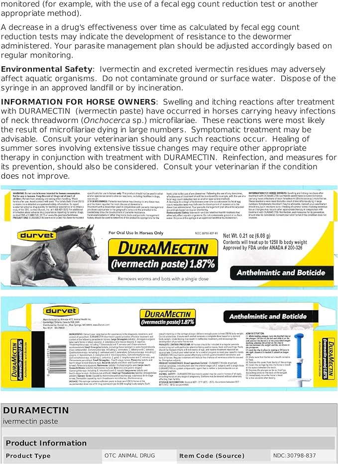 Duramectin Ivermectin Paste 1.87% for Horses, 0.21 oz