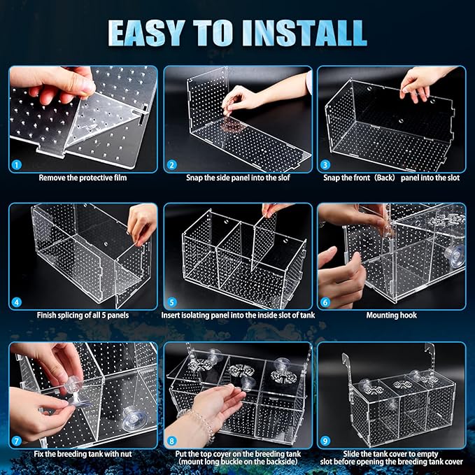 Fish Breeding Box, Acrylic Fish Isolation Box,Fish Separator for Aquarium, Aquarium Incubator with Suction Cups for Newborn Fry Shrimp Guppy Clownfish Aggressive Fish(11.5" x 6" x 6")