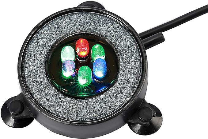 NICREW Multi-Colored LED Aquarium Bubbling Stone Disk, Round Fish Tank Bubbler with Auto Color Changing LEDs
