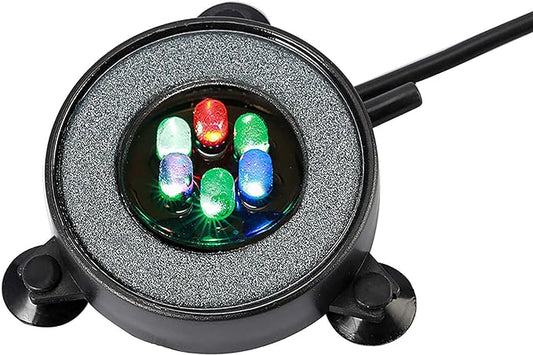 NICREW Multi-Colored LED Aquarium Bubbling Stone Disk, Round Fish Tank Bubbler with Auto Color Changing LEDs