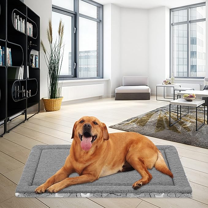 EMPSIGN Dog Bed Mat Dog Crate Pad Reversible (Cool & Warm), Machine Washable Dog Crate Mat, Kennel Pad for Dog Sleeping Mattress for Large Medium Small Dogs, Grey