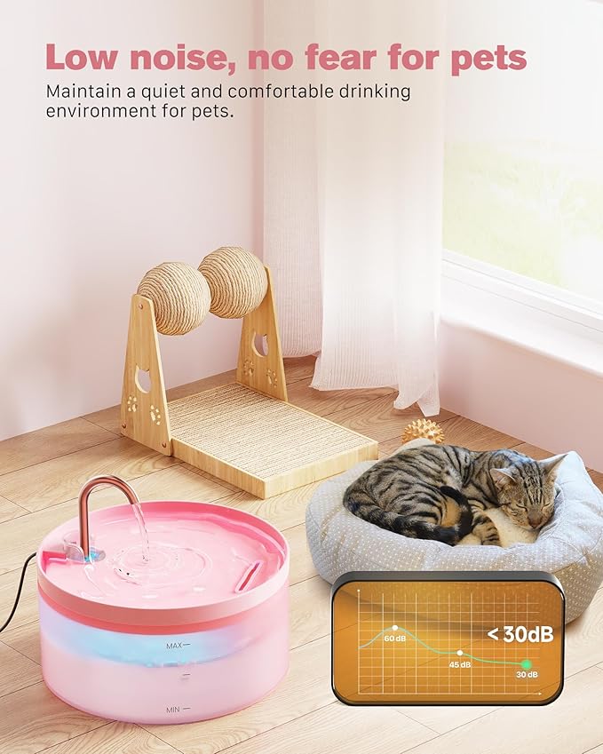 Pink Cat Water Fountain:with 6 Carbon Filters + 3 Sponge Filters - BEMOONY 108oz/3.2L Pet Water Fountain - Water Fountains Indoor Quiet Water Pump - Faucet Cat Fountain Suitable for Cats and Dogs