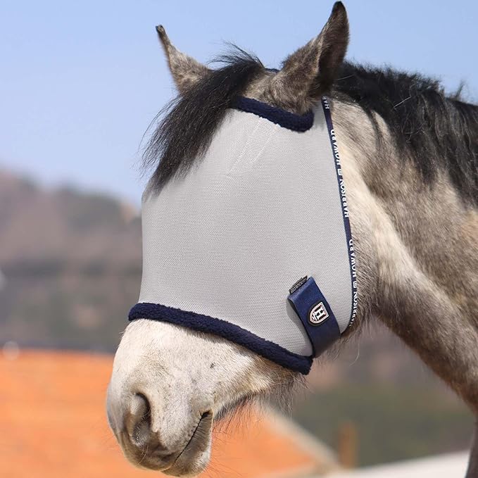 Harrison Howard All Round Mesh Horse Fly Mask UV Protective with Fleece Padded Edging Original Grey L