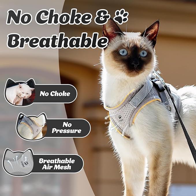 Supet Cat Harness and Leash Set for Walking Cat and Small Dog Harness Soft Mesh Harness Adjustable Cat Vest Harness with Reflective Strap Comfort Fit for Pet Kitten Puppy Rabbit