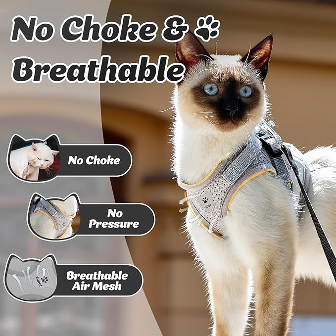 Supet Cat Harness and Leash Set for Walking Cat and Small Dog Harness Soft Mesh Harness Adjustable Cat Vest Harness with Reflective Strap Comfort Fit for Pet Kitten Puppy Rabbit