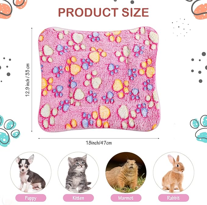 4 Pack Ultra Soft Dog Cat Bed Mat with Cute Prints Reversible Fleece Dog Crate Kennel Pad Cozy Washable Thickened Hamster Guinea Pig Bed Pet Bed Mat for Small Animals (Vivid Color,13 x 19 Inches)