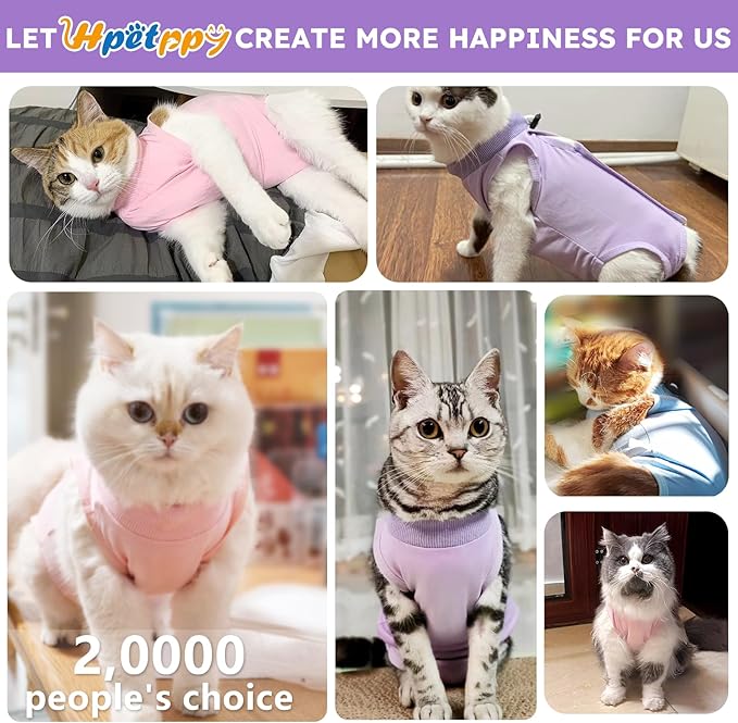 Cat Recovery Suit for Female Cat, Breathable Cat Onesie for Abdominal Wounds Skin Diseases After Surgery, E-Collar Alternative Cat Surgery Shirt Anti Licking-Purple(M)
