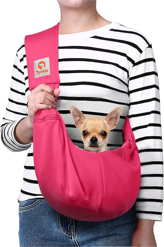 Tomkas Dog Sling Carrier for Small Dogs Puppy Carrier for Small Dogs (Rose red, adjustable strap for 3-10 lbs & Zipper Pocket)