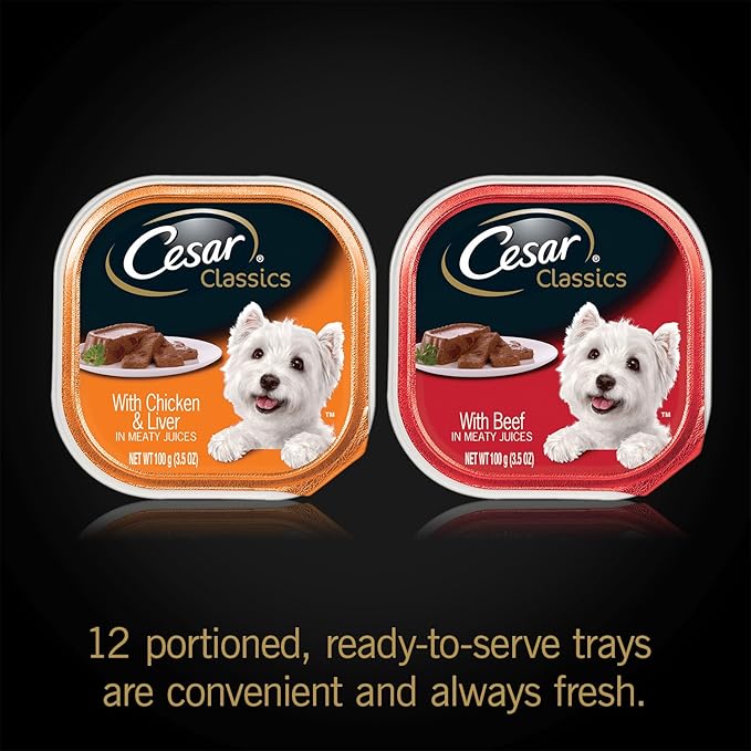 Cesar Canine Cuisine Variety Pack Beef And Chicken & Liver Dog Food, Trays 3.5 Ounces, 12-Count