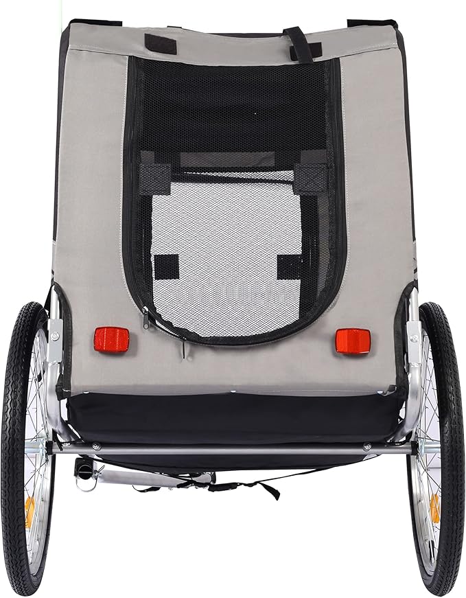 Bike Dog Trailer Folding Cart Frame with 3 Entrances Safety Flag 8 Reflectors, 20" Rear Wheels, Quick Conversion Bicycle Carrier for Medium Small Pets