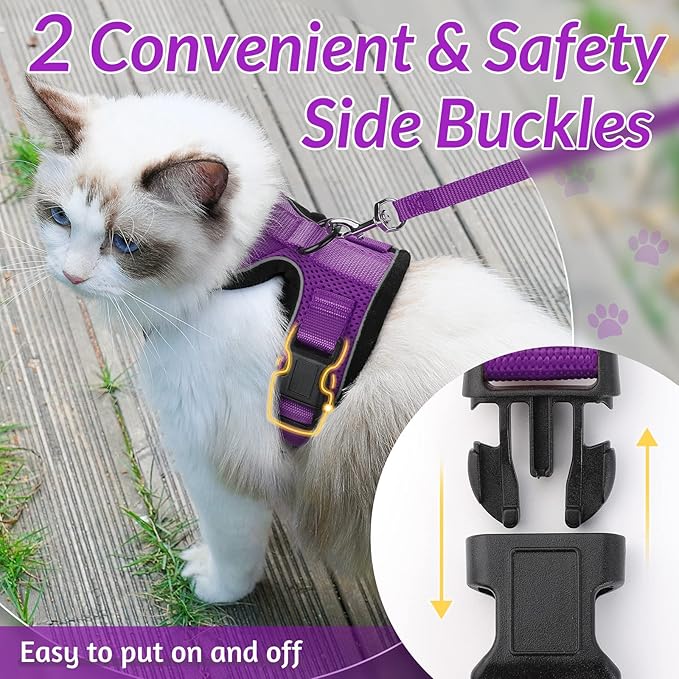 rabbitgoo Cat Harness and Leash for Walking, Escape Proof Soft Adjustable Vest Harnesses for Cats, Easy Control Breathable Reflective Strips Jacket, Purple, XXS