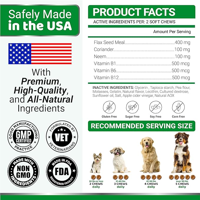 Flea and Tick Prevention for Dogs Chewables - 170 Chews - Natural Dog Flea and Tick Treatment Chewable - Flea and Tick Chews for Dogs - Soft Oral Flea Pills for Dogs - All Breeds & Ages - Bacon Flavor