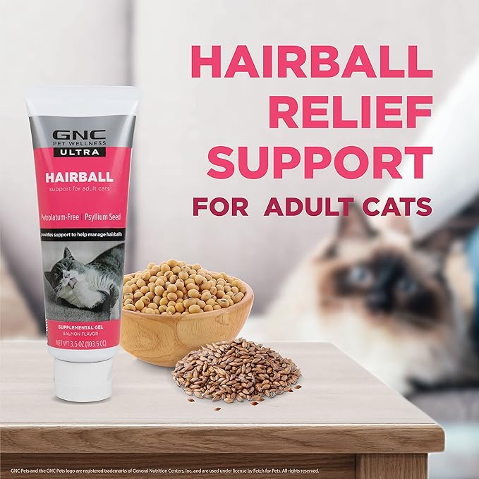 GNC Pets Ultra Hairball Control Gel/Paste Petroleum-Free, Cats, Salmon Flavor, 3.5-oz Tube| Hairball Supplement Gel for Cats | Daily Supplement for Hairball Control