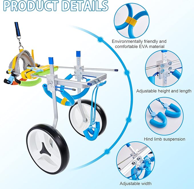 Adjustable Dog Wheelchair for Back Legs| Pet Wheelchairs with Disabled Hind Legs Walking|Stabel & Light Weight (7-Size) (M)