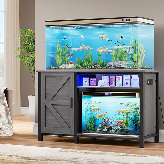 YITAHOME Aquarium Stand with Power Outlets, 55-75 Gallon Fish Tank Stand, Cabinet with RGB Light Strip Suitable for Turtle Tank, Reptile Terrarium, 900LBS Capacity, Grey